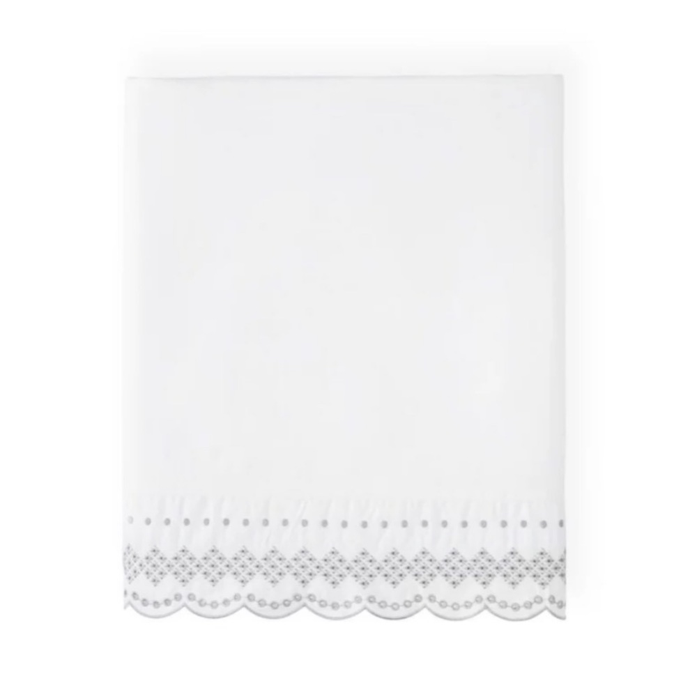SKY Scalloped Grey Embroidered Flat Sheet Full, New w/Tag